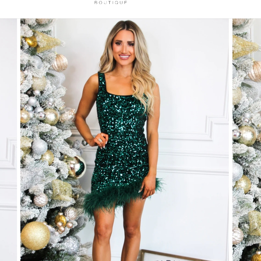 Nwt Emerald Sequin Asymmetrical Dress With Feather Trim Size L